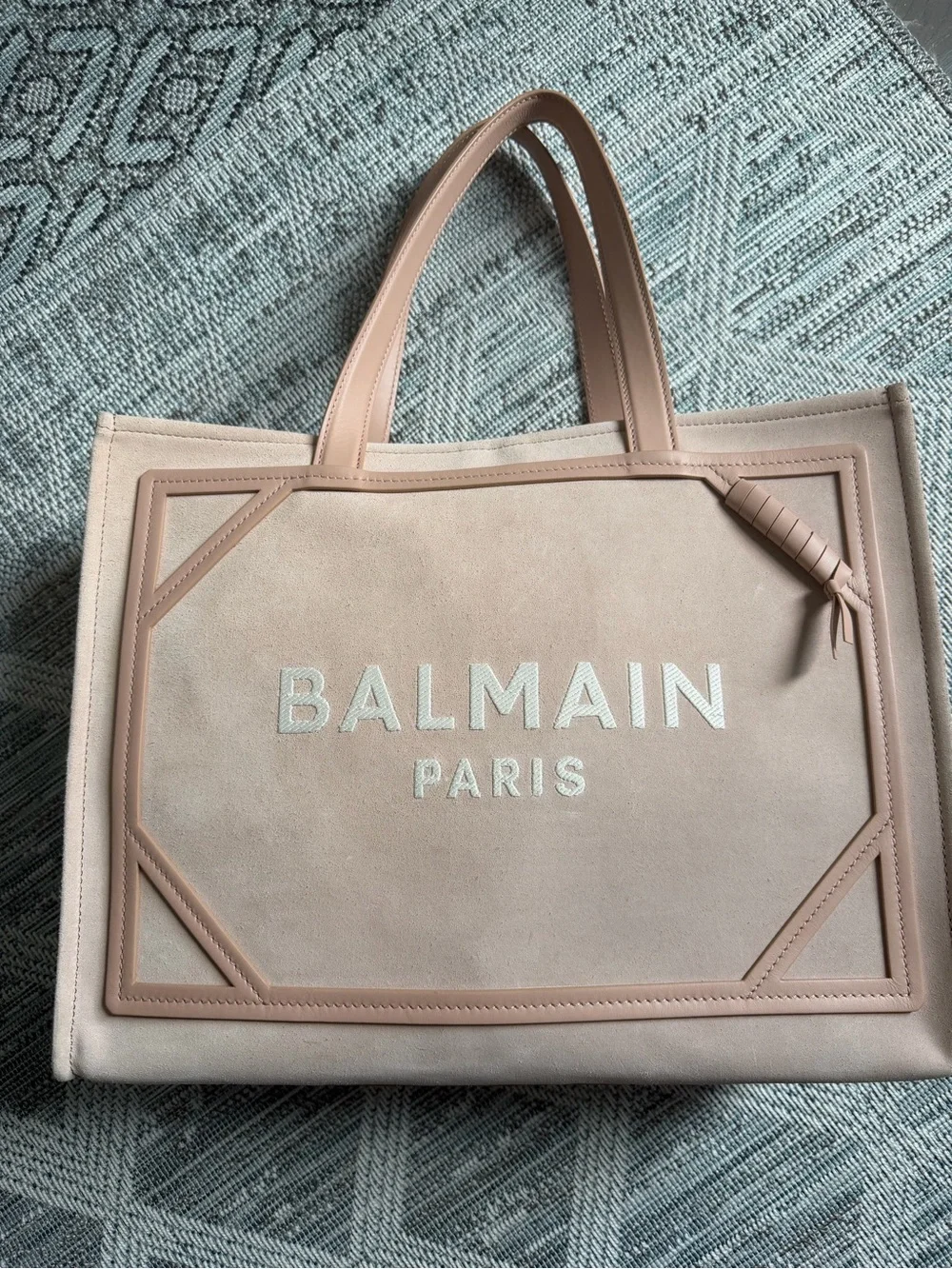 Balmain Medium Suede B-Army Tote in Neutral Rose